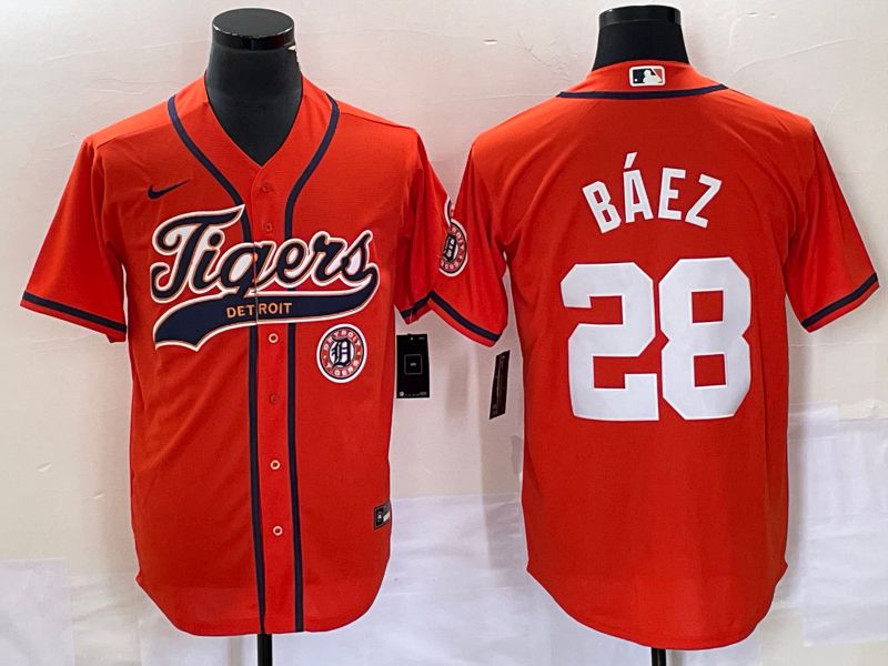 Men Detroit Tigers #28 Baez Orange Joint Name 2025 Nike MLB Jersey style 3